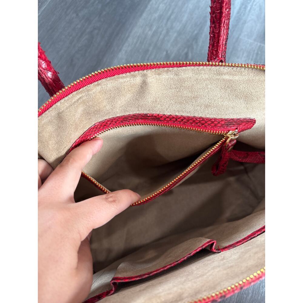 Pelle Moda Red Python Leather Top Handle Bag - Picture 10 of 12